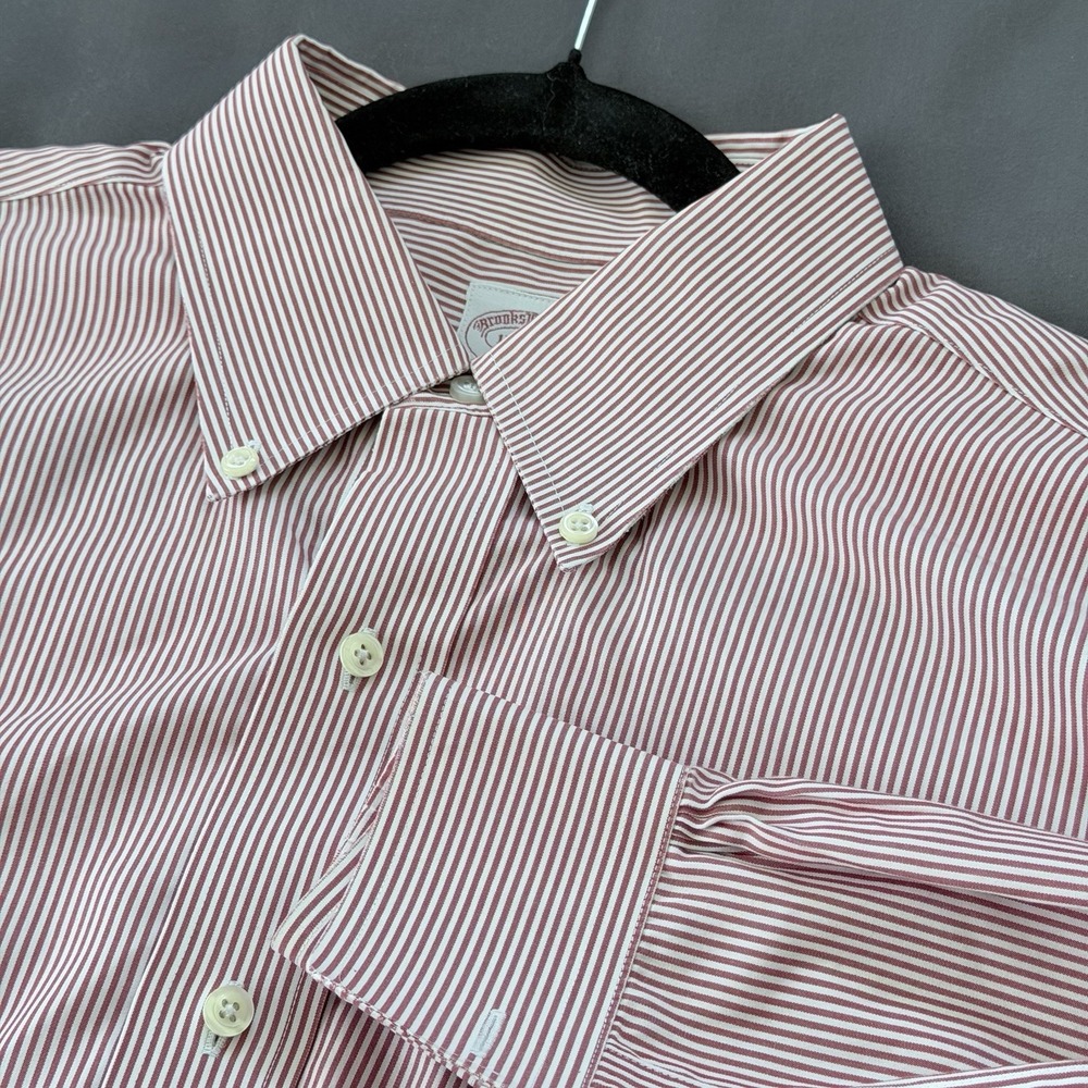 Brooks Brothers 346 Non-Iron Regular Fit Dress Shirt Red/White Stripe 17 4/5 34